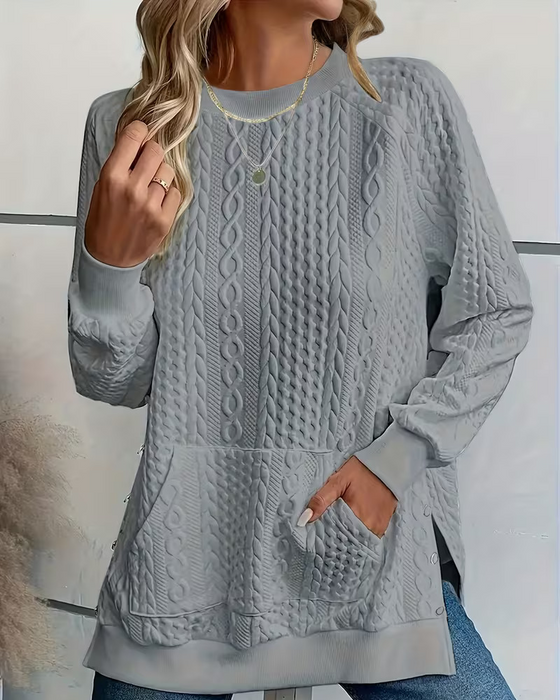 Sweatshirt Col Rond Décontracté Fente Poche