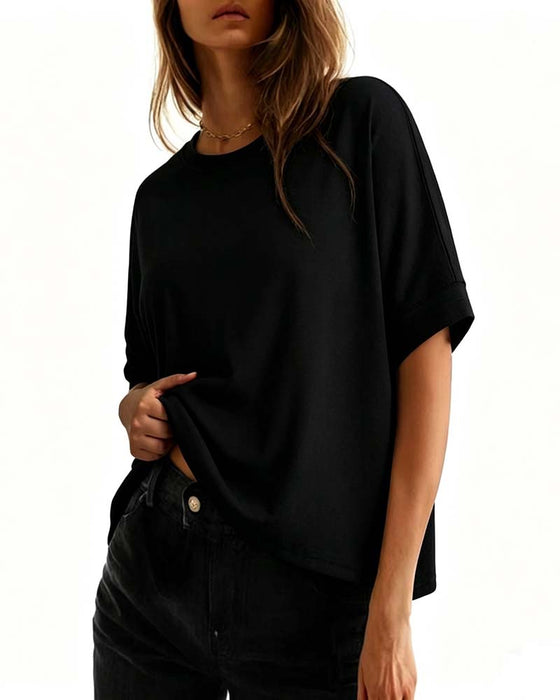 T-Shirt Col Rond Lâche Manches Courtes