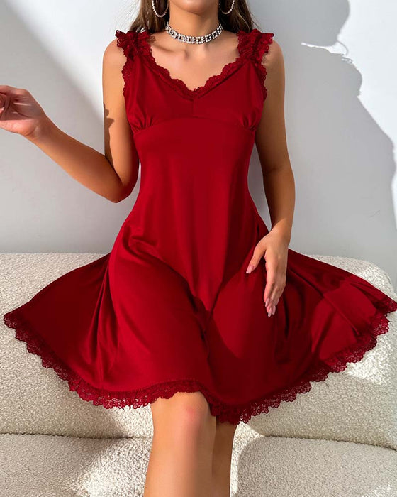 Chemise De Nuit Fente Dos Dentelle