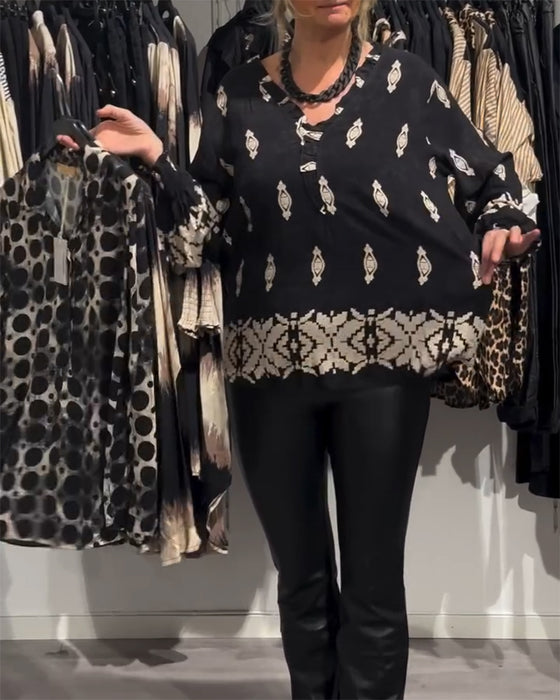 Chemise imprimée à manches lanternes et col en V