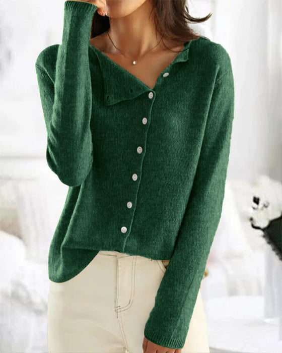 Pull Bouton Irrégulier Unie