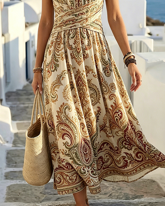 Robe Col Carré Bretelle Spaghetti Vintage Florale
