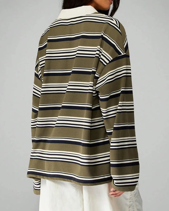 Blouse Rayée Ample Avec Col Et Épaules Descendues
