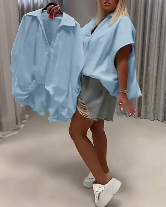 Blouse Col Coupe Loose Manche Chauve-Souris