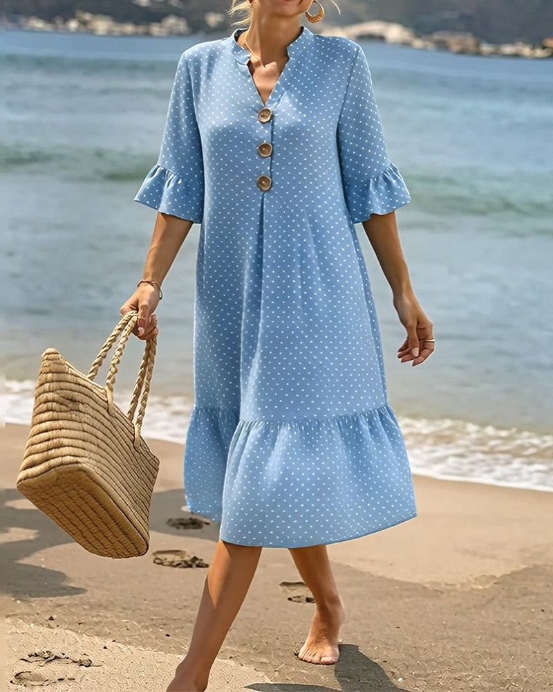 Robe Polka Dot Col V Volanté Manche