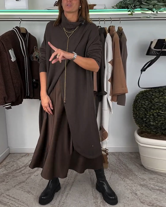 Pull tendance couleur unie à col montant et fente