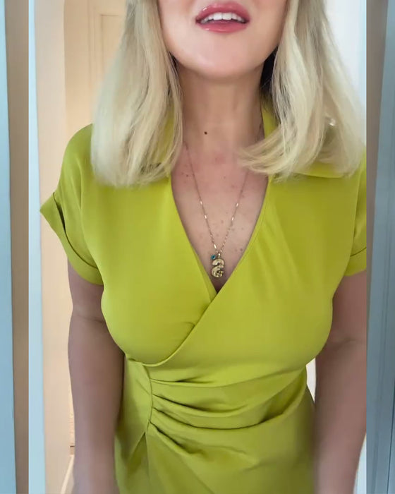 Robe Revers Uni Taille Plissée