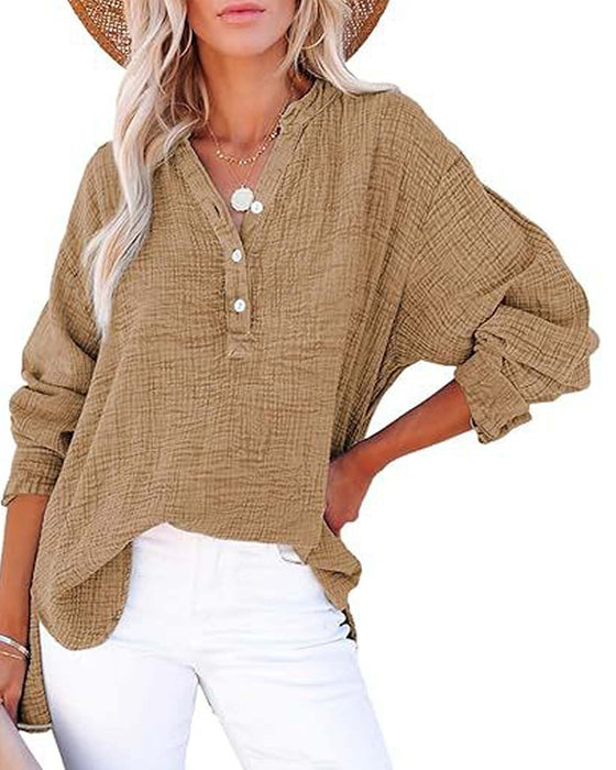 Blouse Plissée Bouton Manches Longues