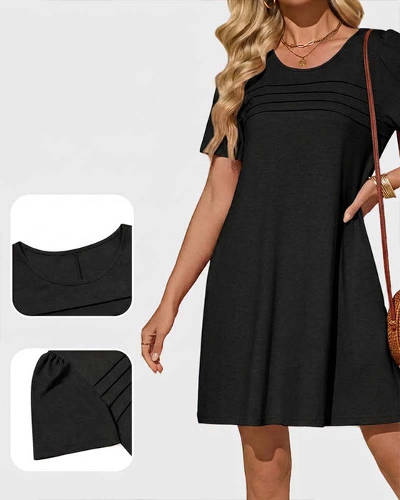 Robe Volant Manche Courte Col Rond