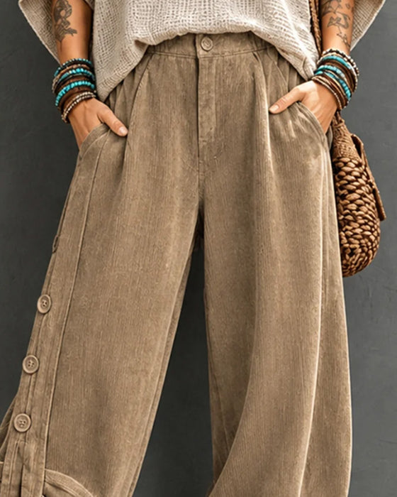 Pantalon Bouton Poche Irrégulier Long