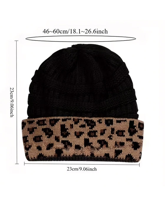 Bonnet d’Hiver pour Femme à Motif Léopard avec Cache-Oreilles Chauds