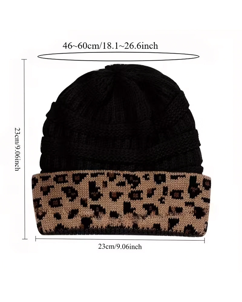 Bonnet d’Hiver pour Femme à Motif Léopard avec Cache-Oreilles Chauds