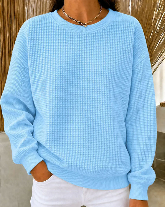 Haut Tricot Gaufré Unie Col Rond