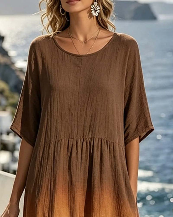 Robe Décontractée Dégradée Manches Mi-Longues