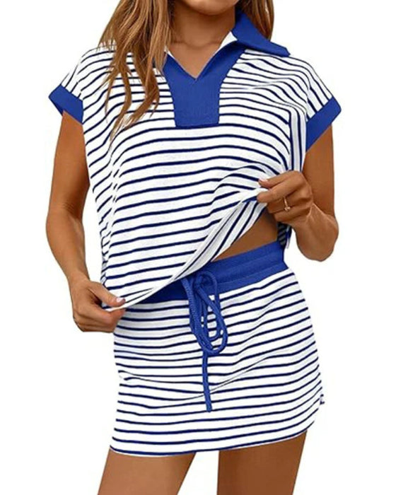 Set Rayé Ample Manche Courte Jupe Courte