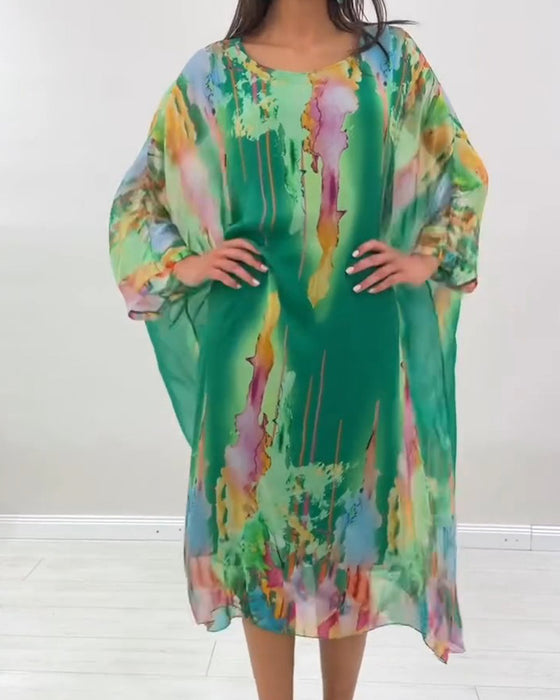 Robe Col Rond Manche Chauve-Souris Tacheté