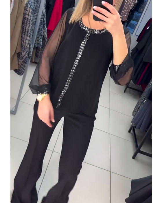 Blouse Avec Panneau De Sequins Et Manches Longues