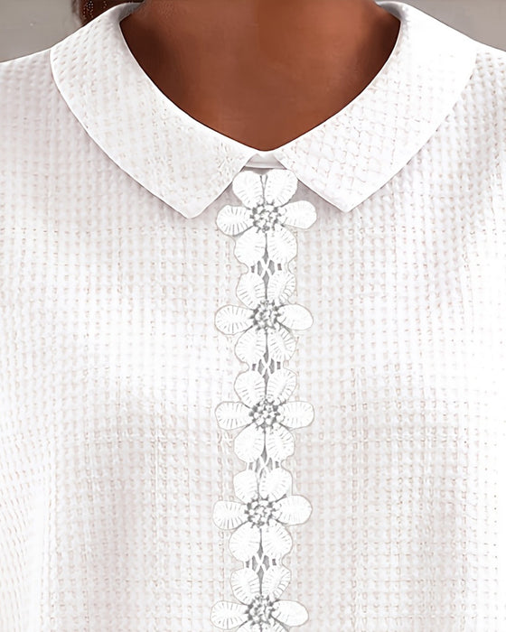 Chemise En Tricot Gaufre Avec Col Fleuri 3D