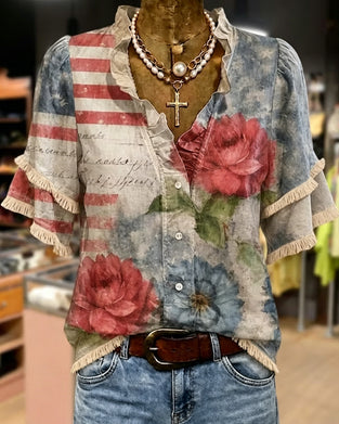 Blouse À Imprimé Floral Et Volants