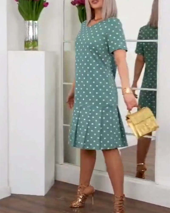 Robe décontractée à manches courtes et imprimé à pois