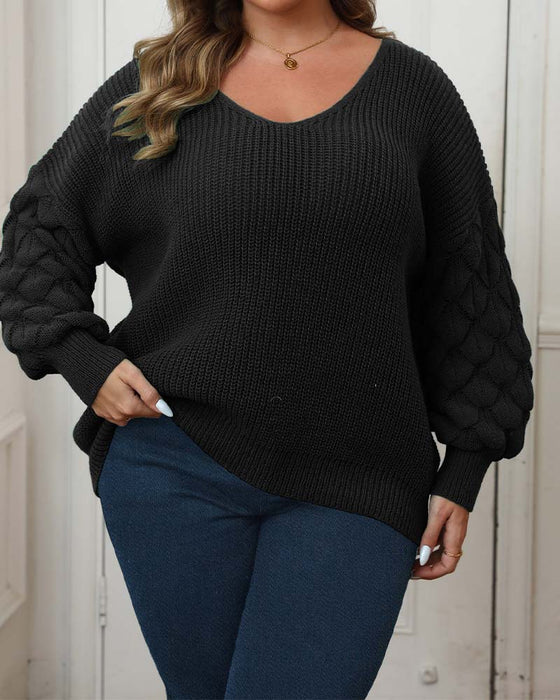 Pullover Manches Ballon Col En V Tricoté