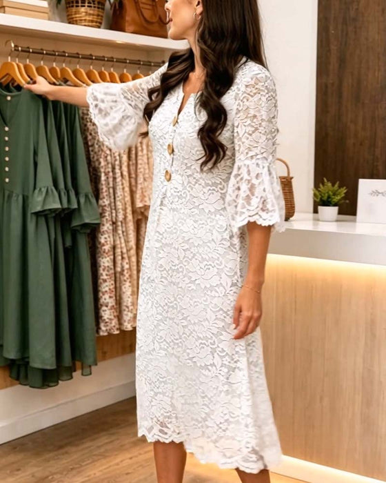 Robe Dentelle Manche Évasée Ligne A