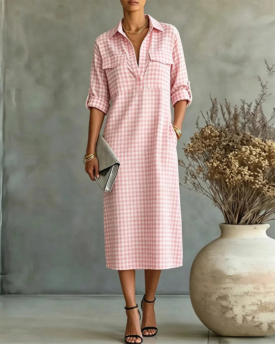 Robe À Carreaux Col Chemise