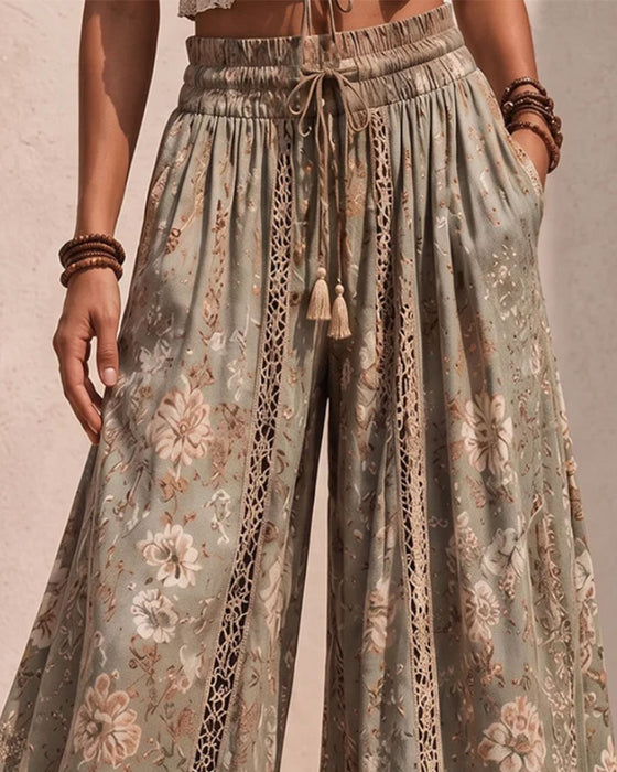 Pantalon Évidé Dentelle Poche Lanterne