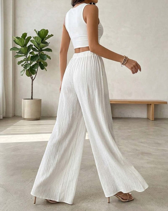 Pantalon Unie Cordon Jambe Large