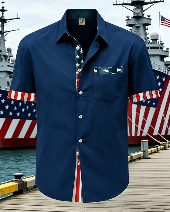 Chemise Étoiles Et Rayures Imprimé Manches Courtes