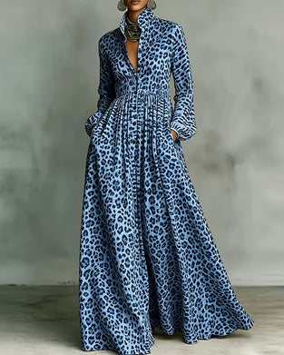 Robe Chemisier Léopard Col Longue