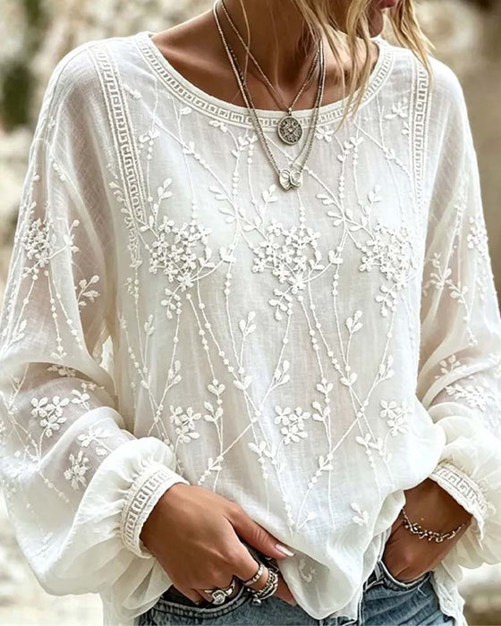 Blouse Fleur Tridimensionnelle Manche Lanterne