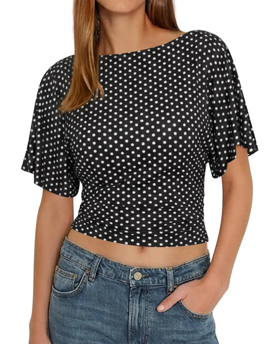T-Shirt Pois Cintré Col Rond Manche Courte