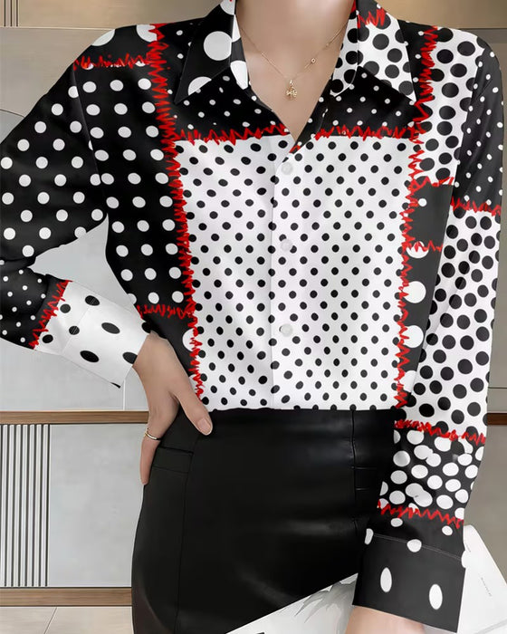Chemise Polka Dot Manche Longue Bloc De Couleur