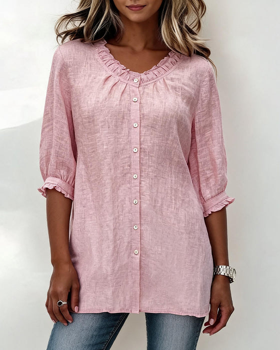 Chemise Volant Garniture Bouton