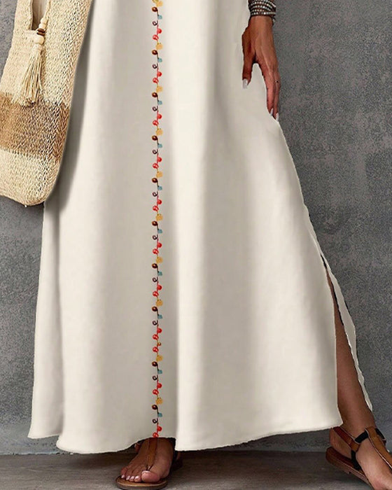 Robe Style Ethnique Imprimé Sans Manches Fente Longue