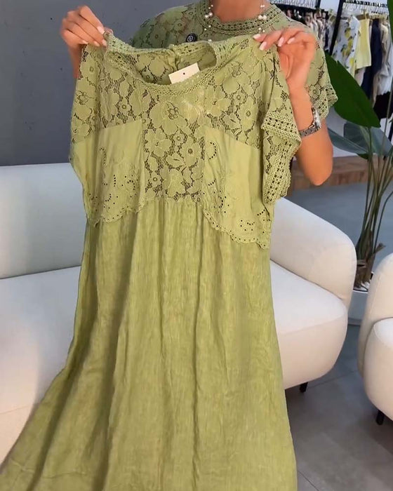Robe Élégante Dentelle-Garni Patchwork Maxi
