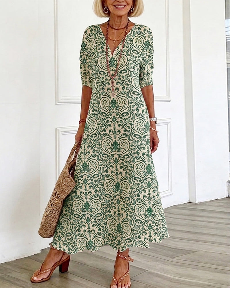 Robe Vintage Florale Encolure V Maxi