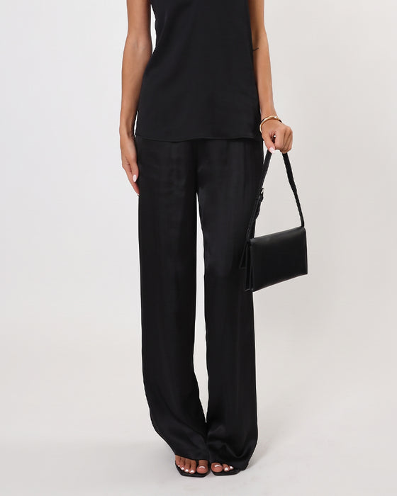 Pantalon Diagonal Rayé Patchwork Uni Jambe Large