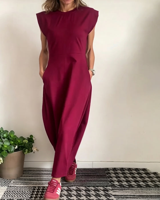 Robe Col Rond Poche Unie