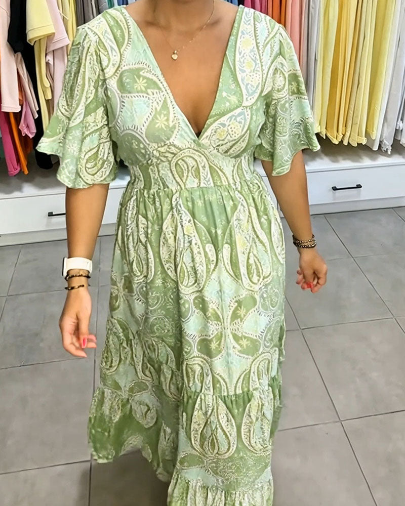 Robe Col V Volant Imprimé