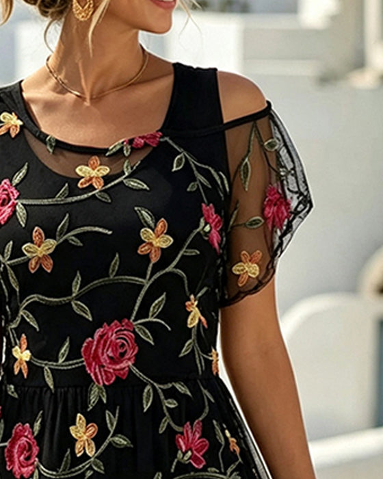 Robe Imprimé Floral Col Rond Sheer Ligne A