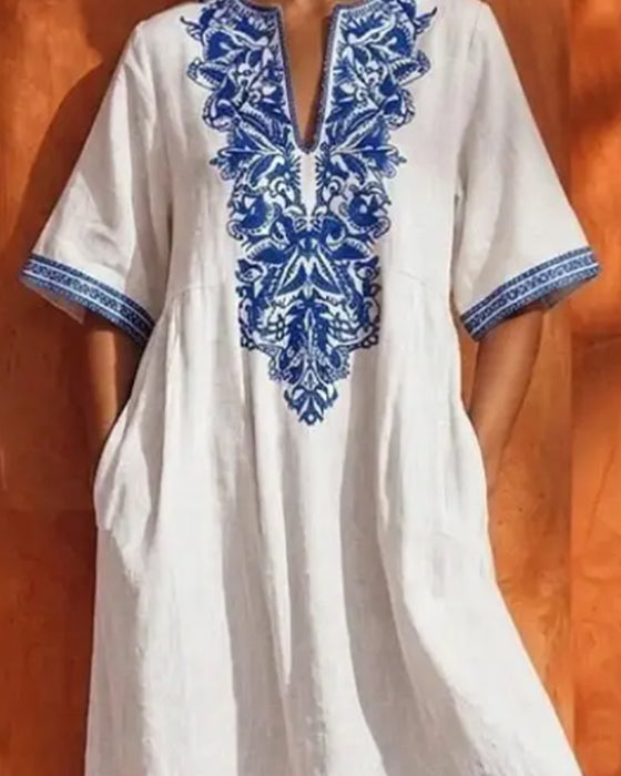 Robe Col En V Bohémienne Jupe Ample Poche