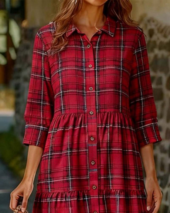 Robe Plaid Sept-Quart Manche Superposée