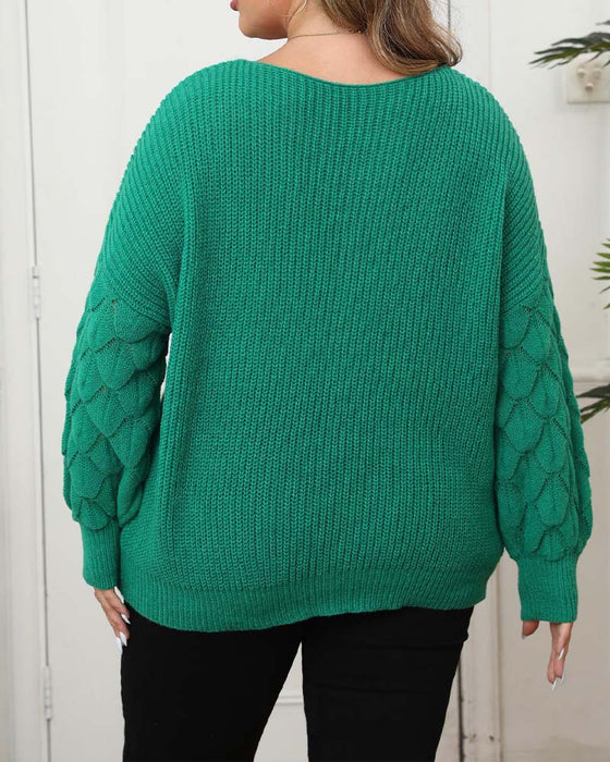 Pullover Manches Ballon Col En V Tricoté