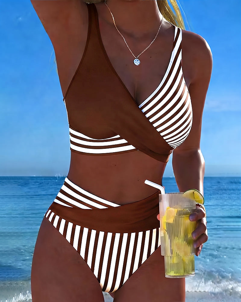 Bikini Croisé Rayé Imprimé