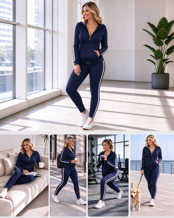 Ensemble Rayé Sur Le Côté À Capuche Manteau Et Pantalon De Jogging