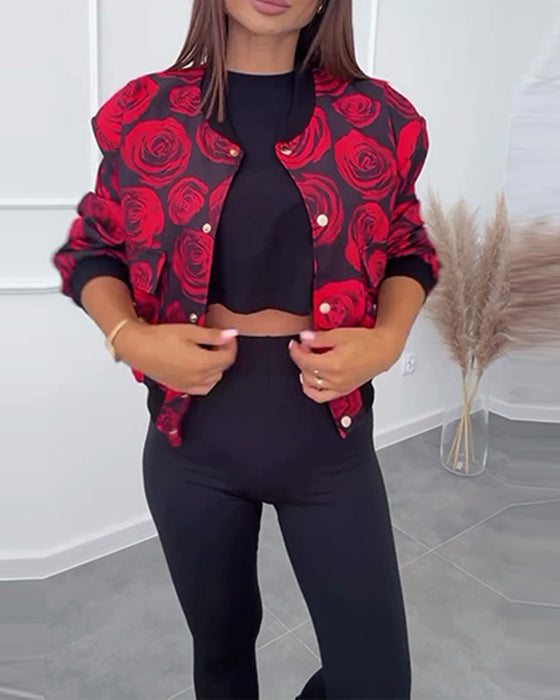 Veste décontractée boutonnée à imprimé rose