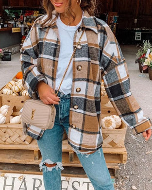 Veste décontractée à revers boutonnés et imprimé écossais