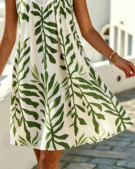 Robe Sans Manches Dentelle Col V Fleuri